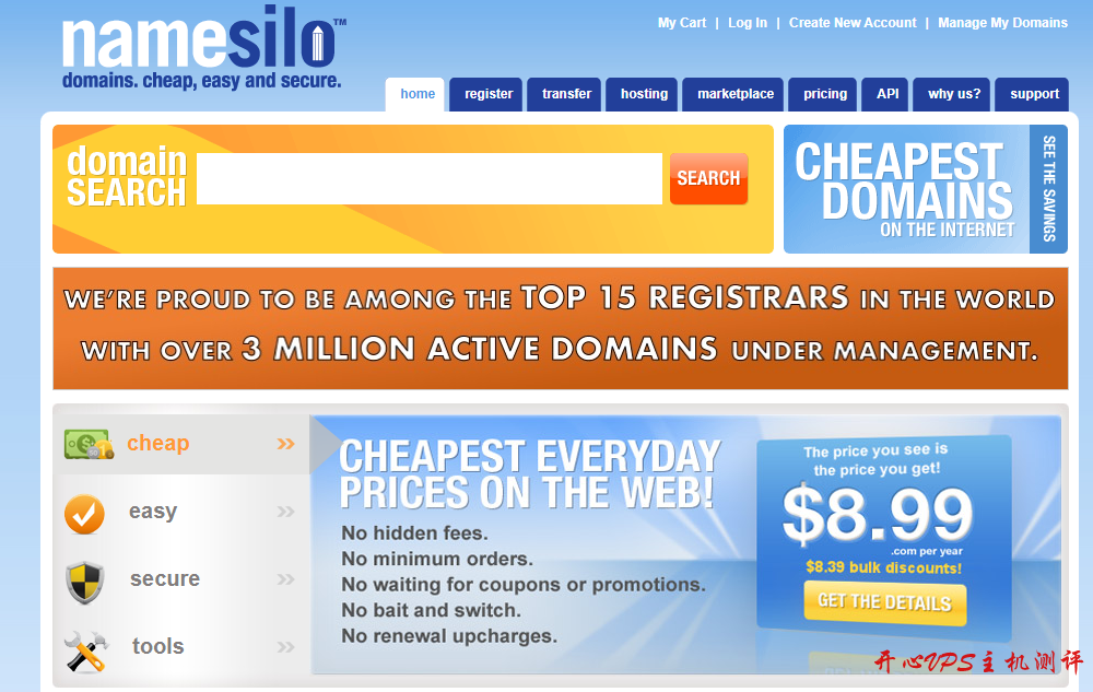 NameSilo：.xyz .top 等域名，首年 0.99 美金，一次性买 10 年，也是每年 0.99 美金