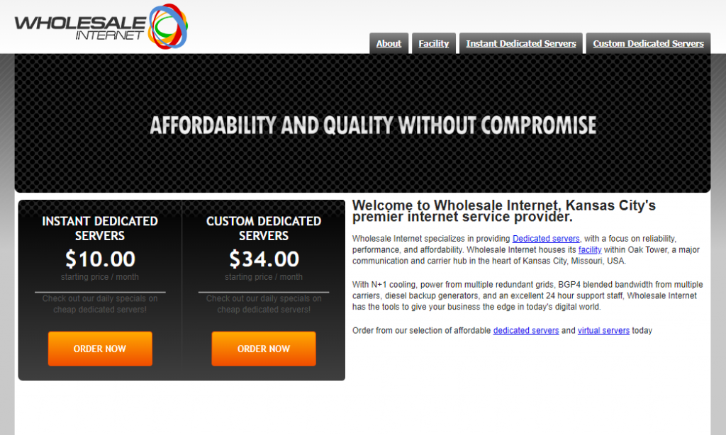 Wholesaleinternet：独立服务器月付 10 美元起/100M 不限流量/堪萨斯机房