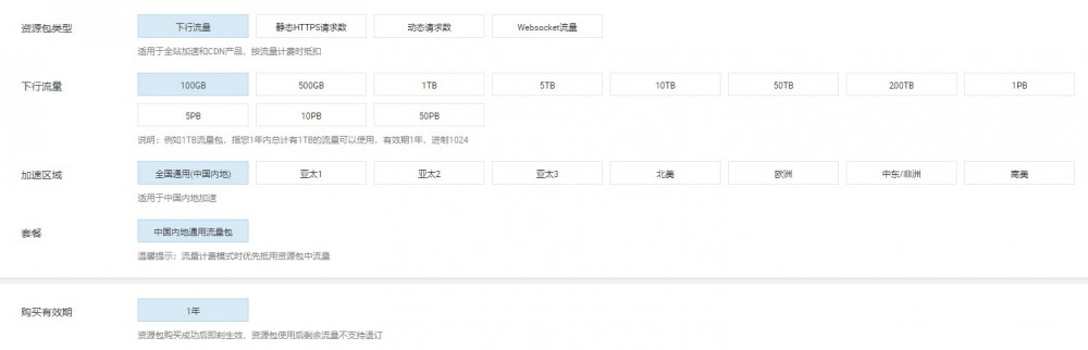 阿里云：CDN，有国内和亚太，100GB 流量，年付 22 元；500GB 流量，年付 96 元