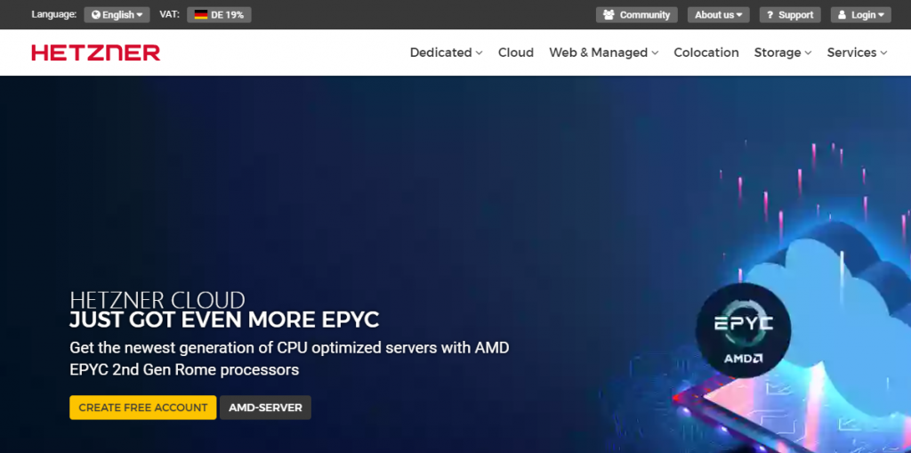 Hetzner：€4.15/月/AMD EPYC/2GB 内存/40GB NVMe 空间/20TB 流量/1Gbps 端口/KVM/德国/芬兰