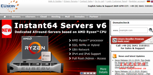 EUserv：免费/月/1GB 内存/10GB 空间/1TB 流量/1Gbps 端口/IPv6/KVM/德国