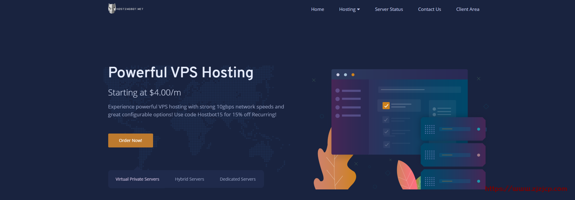 Hositng Bot：$5/月/3 核/1GB 内存/40GB SSD 空间/1TB 流量/10Gbps 端口/KVM/洛杉矶/达拉斯