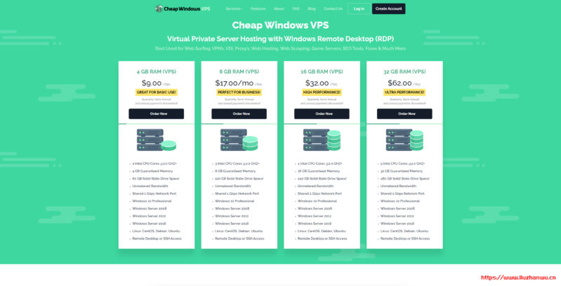 CheapWindowsVPS 首月 8 折,4G 内存 1Gbps 不限流量 KVM 首月 7.2 美元,8 机房可选
