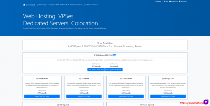 CrownCloud：[email protected] 9 5950X/1GB 内存/30GB SSD 空间/1TB 流量/1Gbps 端口/KVM/洛杉矶 QN