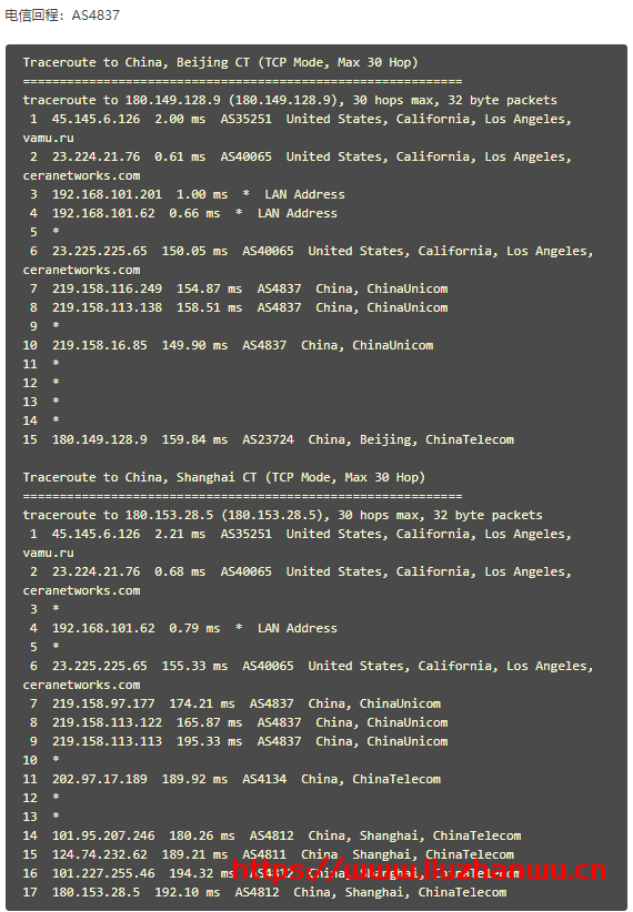六一云互联：洛杉矶 Cera G 口大带宽联通 CUVIP 线路 200M 干满不限速不拉跨三网 AS4837
