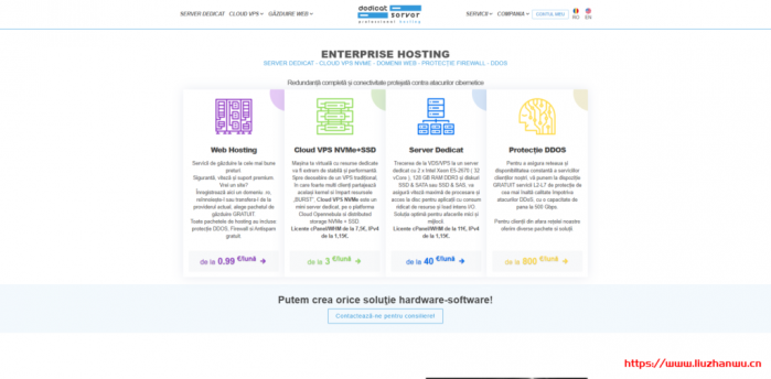 Dedicatserver：€3/月/2 核/4GB 内存/80GB SSD&NVMe 空间/10TB 流量/100Mbps 端口/DDOS/KVM/罗马尼亚