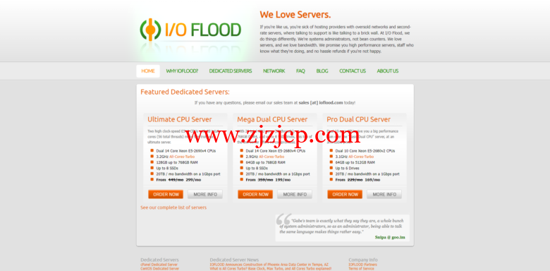 IOFLOOD：$999/月/2*E5-2680v4/128GB 内存/216TB 硬盘/不限流量/10Gbps 带宽/凤凰城