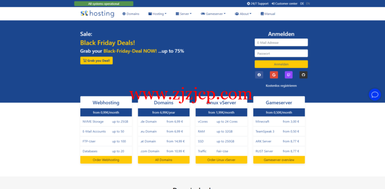 signaltransmitter：黑色星期五，德国 vps，2 核/4GB 内存/50GB SSD 空间/不限流量/1Gbps 端口，€4.95/月起