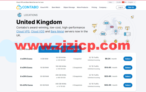 contabo：英国机房上线，免安装费，4 核/8G 内存/200G SSD 硬盘/32T 流量/200Mbps 带宽，年付€66.89 起