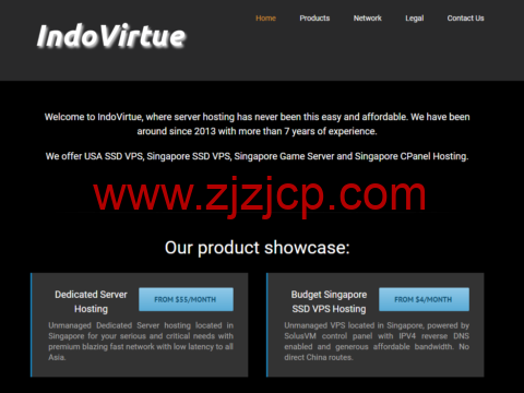 IndoVirtue：新加坡机房独立服务器，Intel Atom N3710/8GB 内存/200GB SSD/100Mbps 不限流量或 1Gbps 带宽 10GB 流量，$45/月