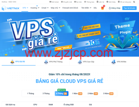 Vietnix：越南便宜 VPS，1 核/1G/20G SSD/不限流量，季付 89 元起，免费 DirectAdmin，每周自动备份