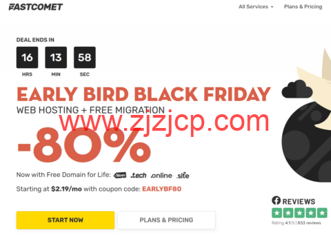FastComet：2023 黑五早鸟活动开启， 美国虚拟主机 2 折促销，月付$2.19 起