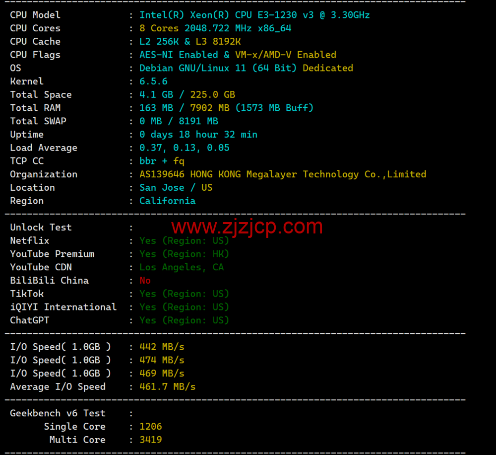 Megalayer:简单测评美国圣何塞机房,特价独立服务器,E3-1230,30M 优化带宽,199 元/月 Megalayer:简单测评美国圣何塞机房,特价独立服务器,E3-1230,30M 优化带宽,199 元/月