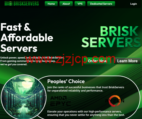 BriskServers：阿什本，1 核@AMD Ryzen9 7950x/4GB/80GB/无限流量@10Gbps 带宽，$7.8/月
