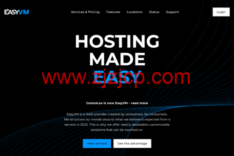 EasyVM：新上阿什本机房，65 折优惠，1 核 2G 内存 44GB SSD，1Gbps 不限流量，月付 3.25 美元