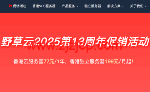 #十三周年促销#野草云：香港 VPS 年付 77 元起，香港独立服务器 199 元/月起，AMD EPYC 系列 CPU，优质/精品网络可选