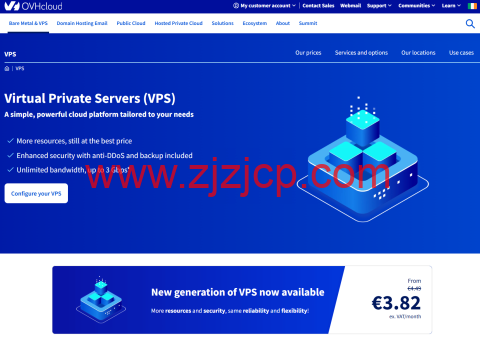 OVHcloud：4 核/8GB/75GB NVMe/400M 不限流量，€4.49/月，可选英国/法国/德国/加拿大/新加坡等机房