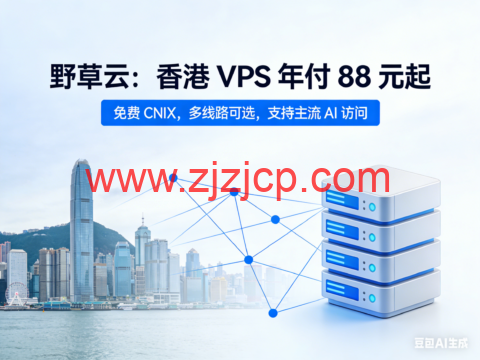 野草云：香港 VPS 年付 88 元起，免费 CNIX，多线路可选，支持主流 AI 访问