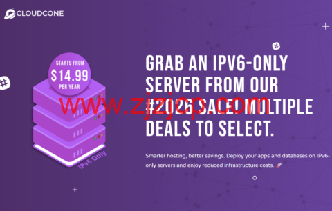 CloudCone：新上 IPv6-only Pure SSD VPS，2 核/1GB/20GB SSD/3TB@1Gbps 带宽，年付 14.99 美元起
