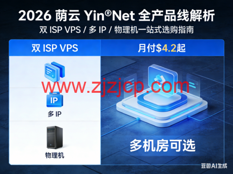 2026 荫云 Yin‑Net 全产品线解析：双 ISP VPS / 多 IP / 物理机一站式选购指南，月付$4.2 起，多机房可选