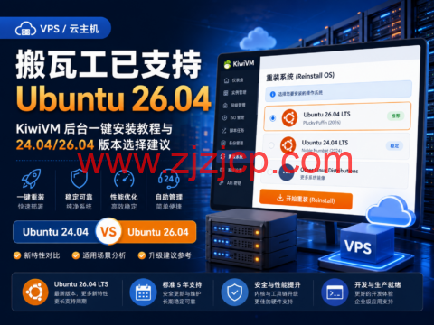 搬瓦工已支持 Ubuntu 26.04：KiwiVM 后台一键安装教程与 24.04/26.04 版本选择建议