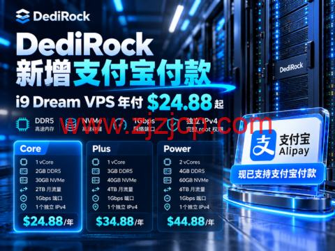 DediRock 新增支付宝付款:i9 Dream VPS 年付 $24.88 起,DDR5 + NVMe-主机之家测评